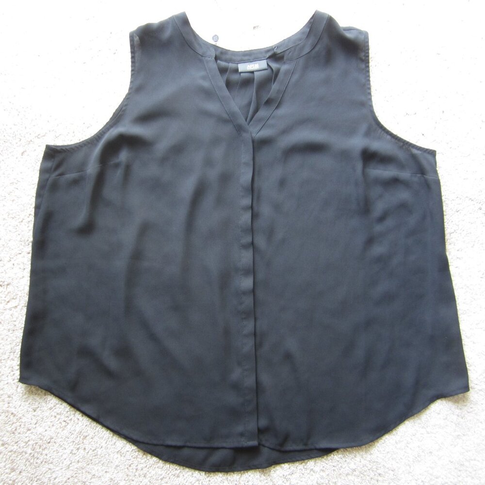 Apt. 9 women's plus 1X black Button Down V-Neck Sheer Sleeveless Blouse